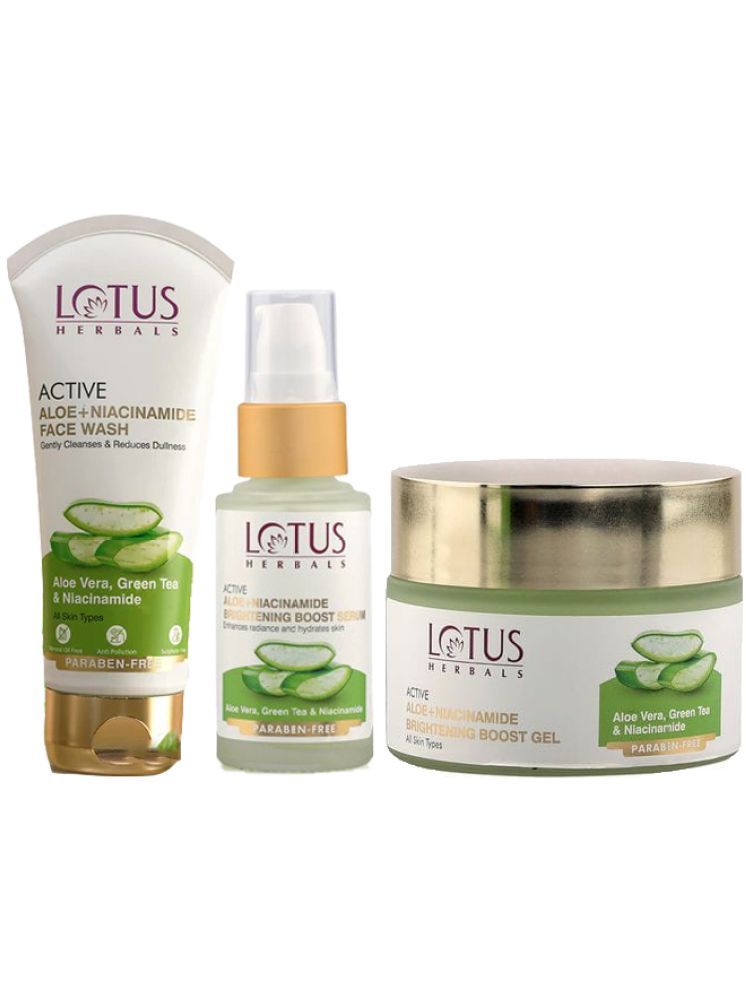     			Lotus Herbals Active Aloe , Brightening Boost Gel 50g , Facewash 100g , Serum 30ml (Pack of 3)