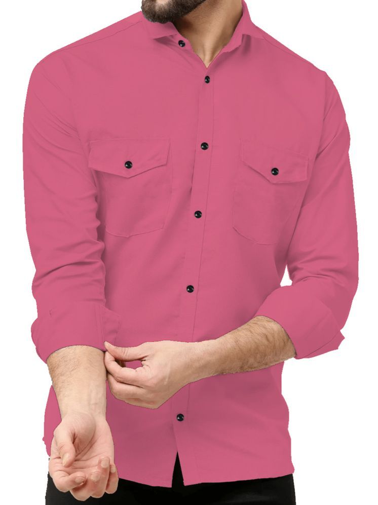     			Qlonz store Cotton Blend Regular Fit Solids Full Sleeves Men's Casual Shirt - Pink ( Pack of 1 )