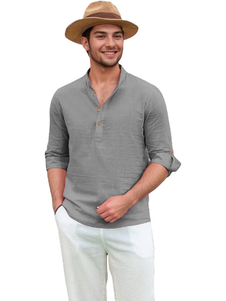     			Apektra Grey Cotton Blend Men's Shirt Style Kurta ( Pack of 1 )