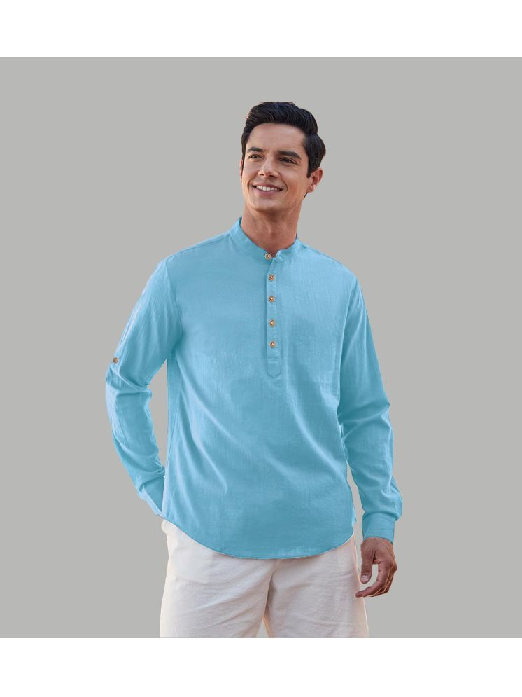     			Apektra Sky Blue Cotton Blend Men's Shirt Style Kurta ( Pack of 1 )