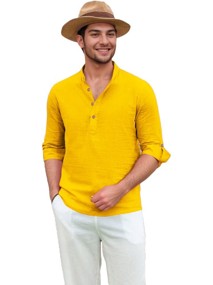     			Apektra Yellow Cotton Blend Men's Shirt Style Kurta ( Pack of 1 )