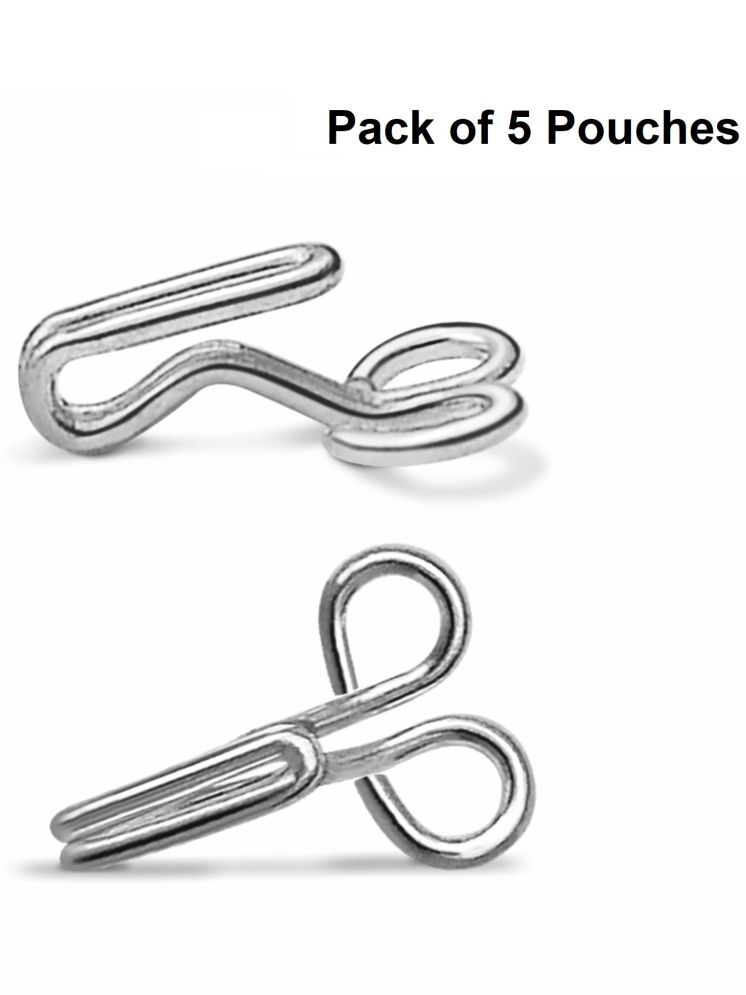     			Jyoti Dress Hook (50 Hooks of 2 Wire Size 2 of Brass Material in Silver Finish in a Pouch) Hooks for Ladies Blouses, Dresses, Chudidars, Children Dresses, Frocks, and Gowns - Pack of 5 Pouches