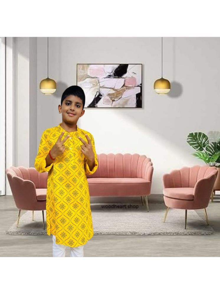     			Kaash Boys Cotton Blend Solid - Pattern Kurta Pant Set ( Yellow , Pack of 1 )