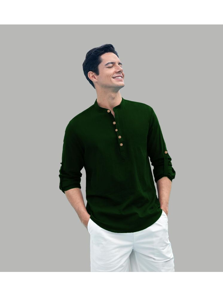     			TrendiVastra Green Cotton Blend Men's Shirt Style Kurta ( Pack of 1 )