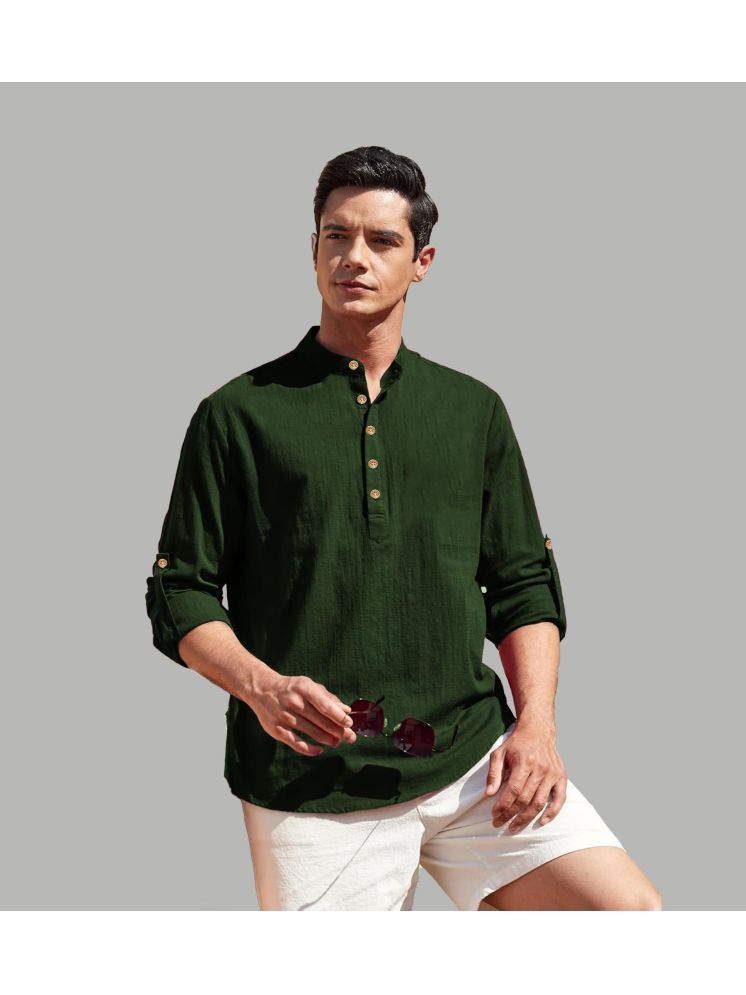     			TrendiVastra Green Cotton Blend Men's Shirt Style Kurta ( Pack of 1 )