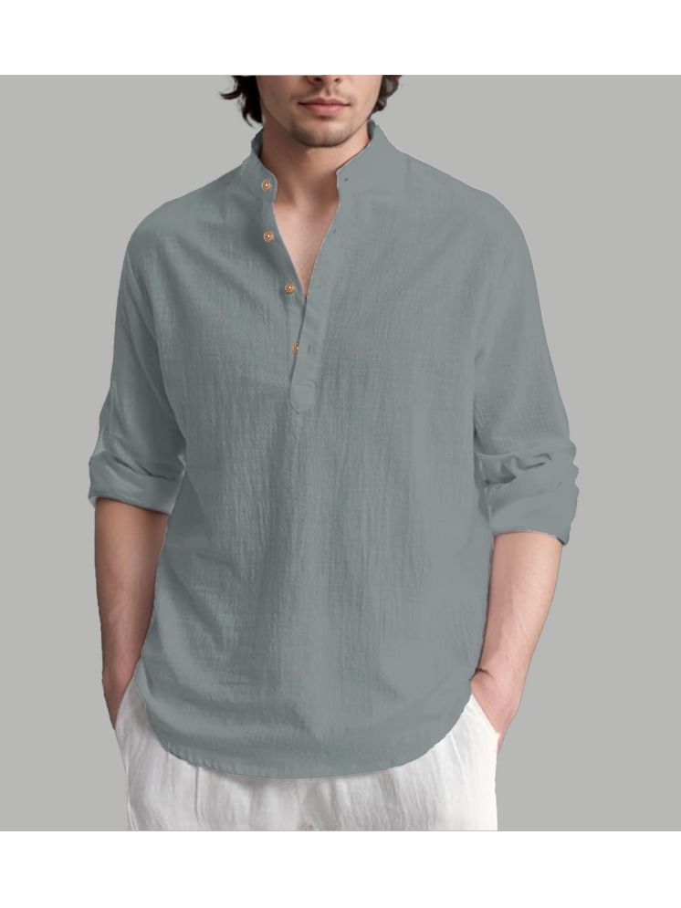     			TrendiVastra Grey Cotton Blend Men's Shirt Style Kurta ( Pack of 1 )