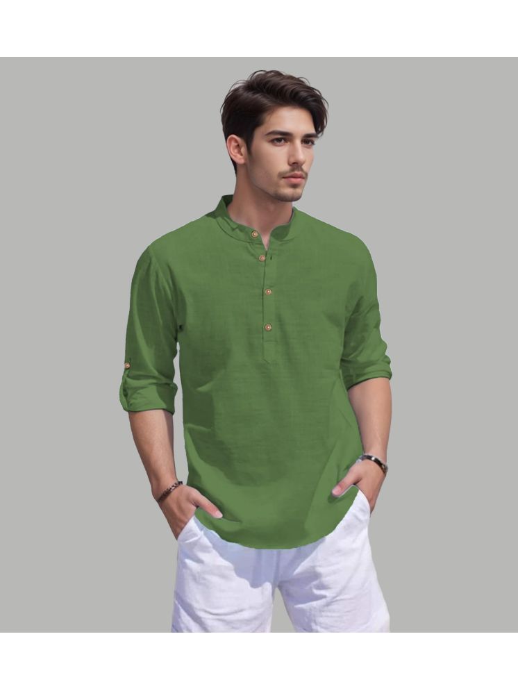     			TrendiVastra Light Green Cotton Blend Men's Shirt Style Kurta ( Pack of 1 )