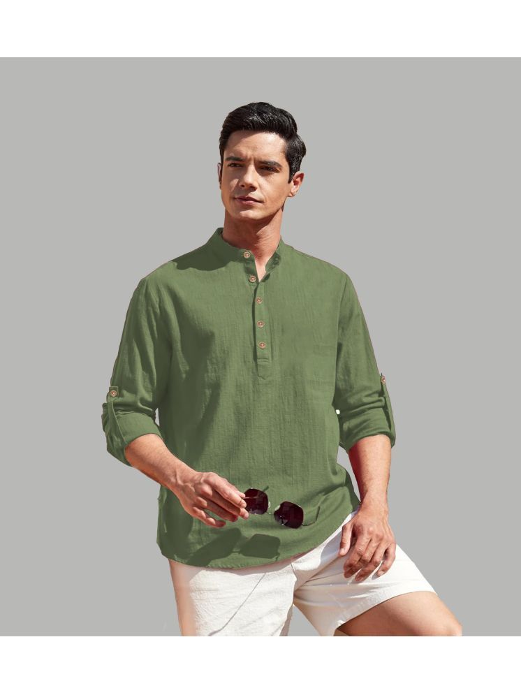     			TrendiVastra Light Green Cotton Blend Men's Shirt Style Kurta ( Pack of 1 )