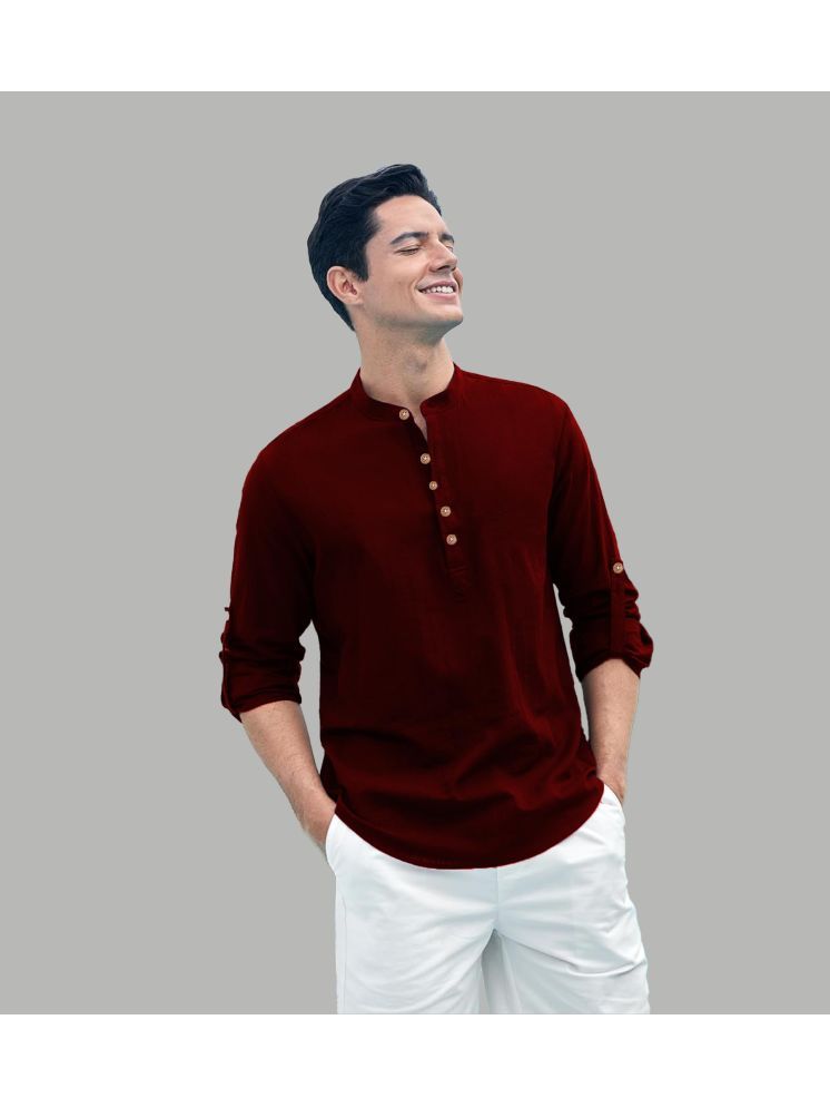     			TrendiVastra Maroon Cotton Blend Men's Shirt Style Kurta ( Pack of 1 )