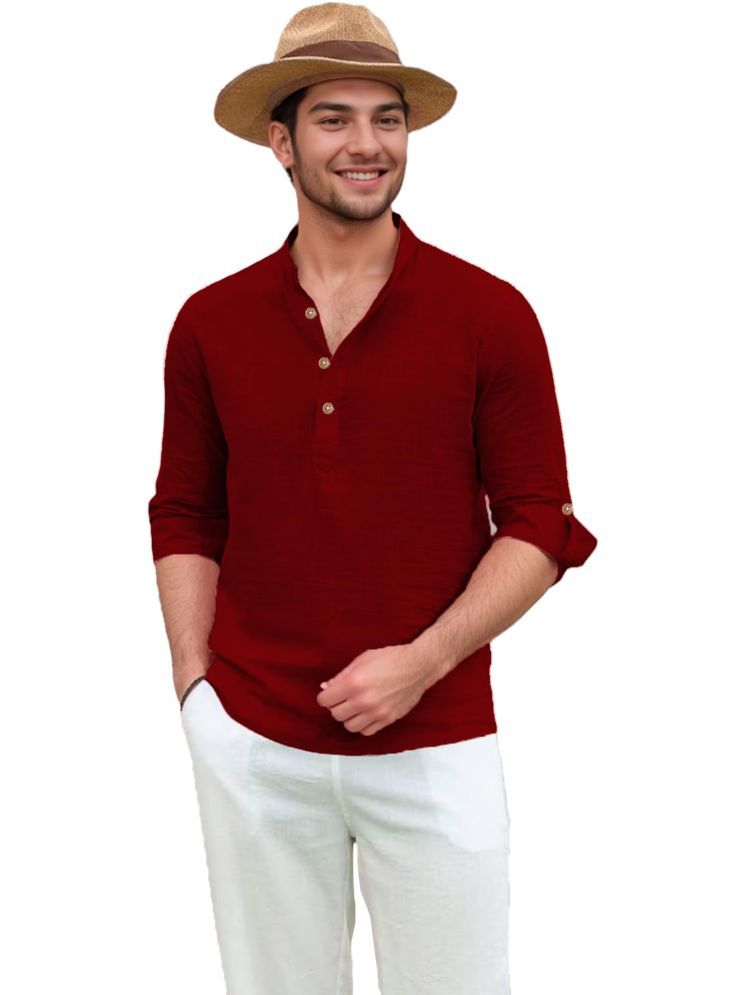     			TrendiVastra Maroon Cotton Blend Men's Shirt Style Kurta ( Pack of 1 )