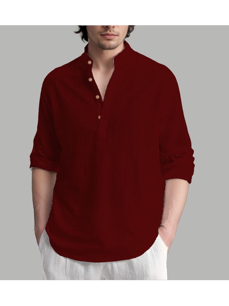     			TrendiVastra Maroon Cotton Blend Men's Shirt Style Kurta ( Pack of 1 )