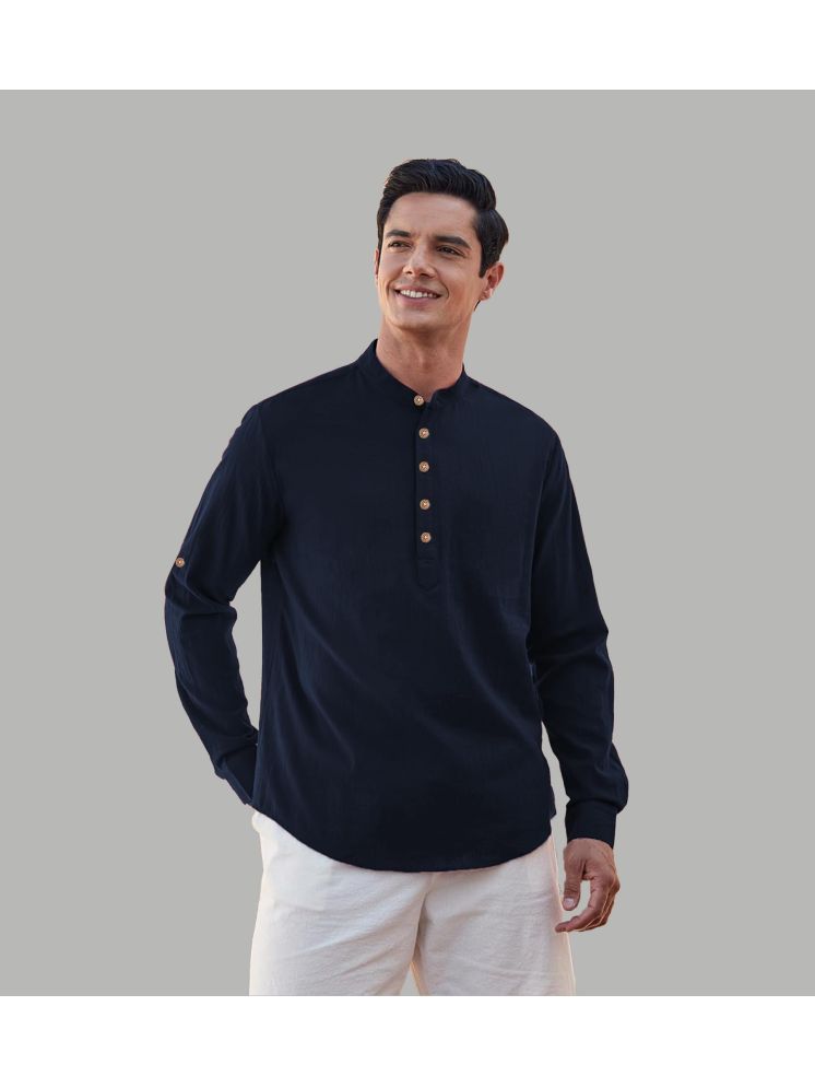     			TrendiVastra Navy Blue Cotton Blend Men's Shirt Style Kurta ( Pack of 1 )