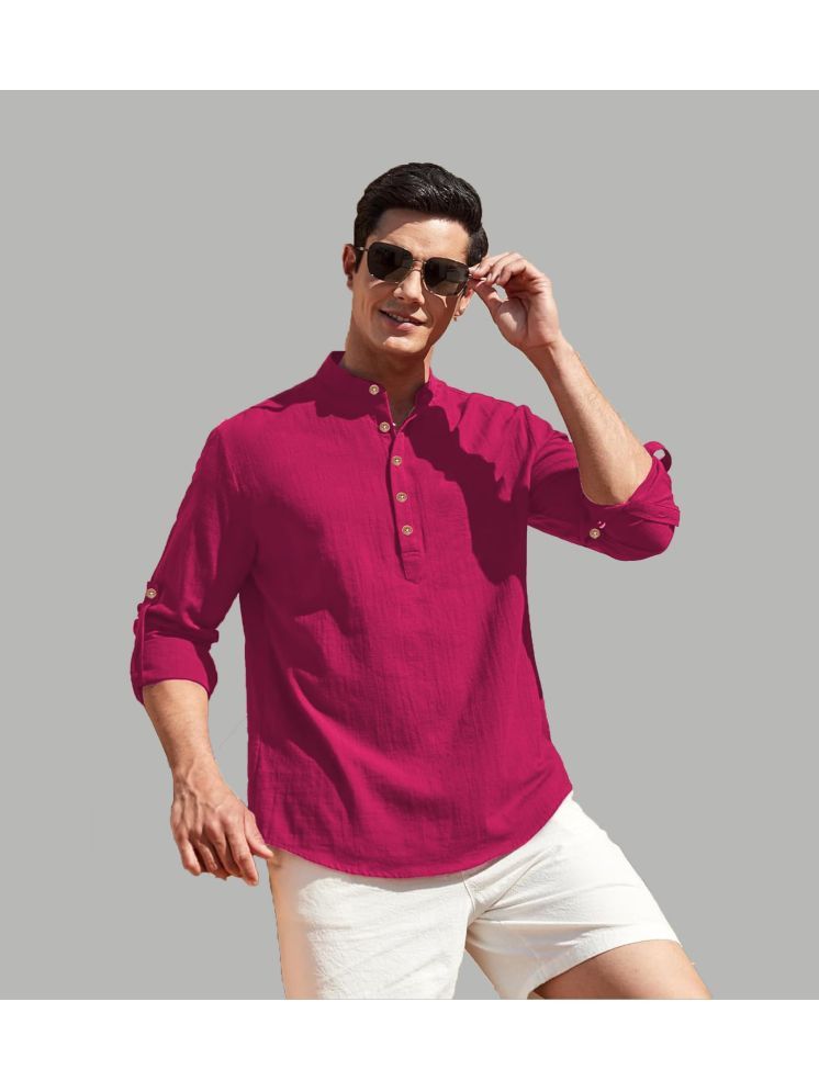     			TrendiVastra Pink Cotton Blend Men's Shirt Style Kurta ( Pack of 1 )