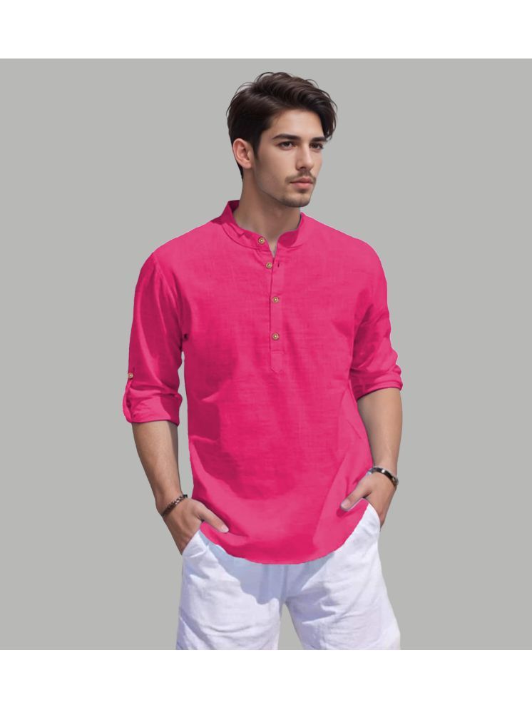     			TrendiVastra Pink Cotton Blend Men's Shirt Style Kurta ( Pack of 1 )