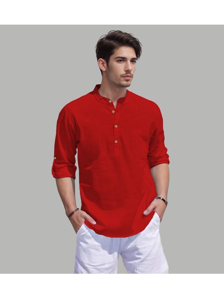     			TrendiVastra Red Cotton Blend Men's Shirt Style Kurta ( Pack of 1 )