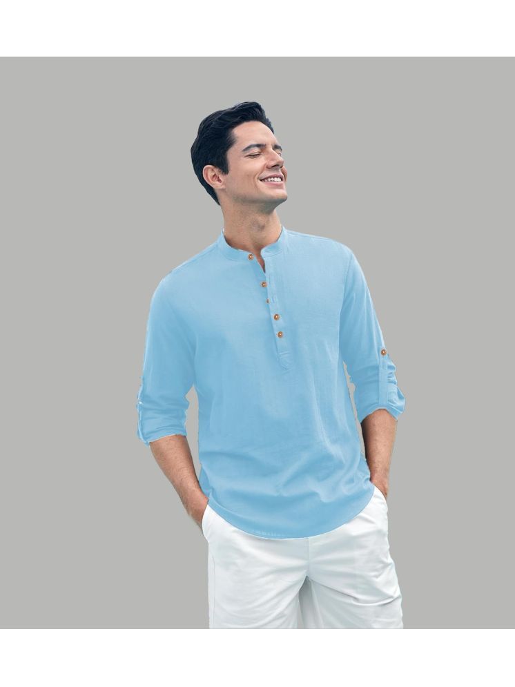     			TrendiVastra Sky Blue Cotton Blend Men's Shirt Style Kurta ( Pack of 1 )