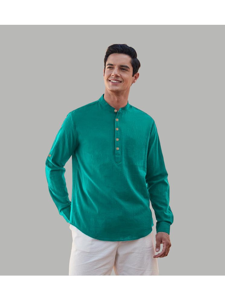     			TrendiVastra Turquoise Cotton Blend Men's Shirt Style Kurta ( Pack of 1 )