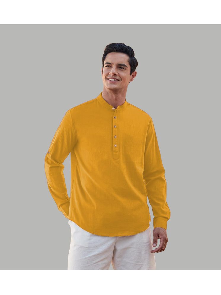     			TrendiVastra Yellow Cotton Blend Men's Shirt Style Kurta ( Pack of 1 )