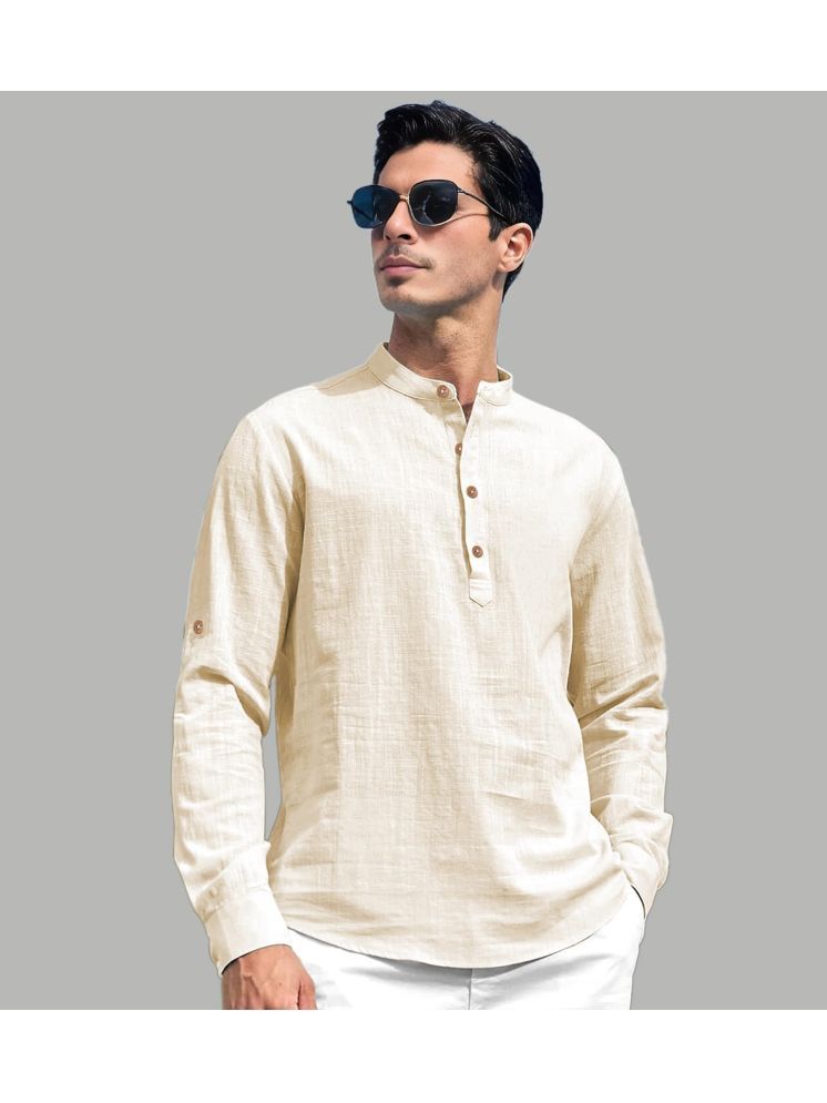     			UNI VIBE Beige Cotton Blend Men's Shirt Style Kurta ( Pack of 1 )