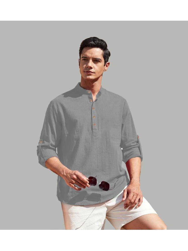     			UNI VIBE Grey Cotton Blend Men's Shirt Style Kurta ( Pack of 1 )