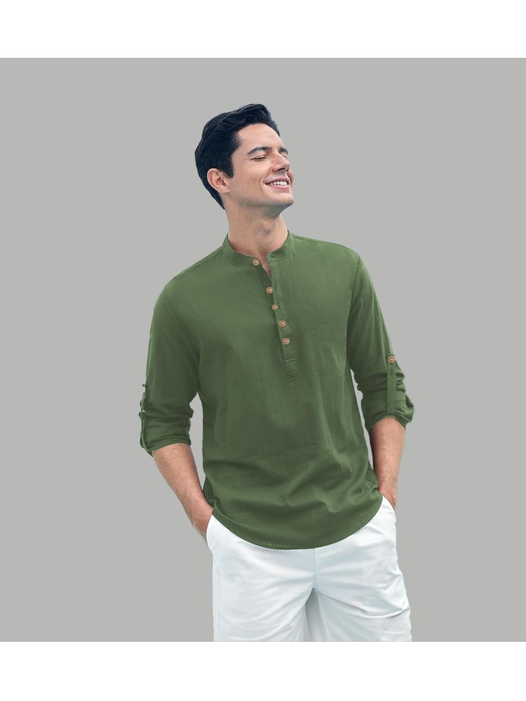     			UNI VIBE Light Green Cotton Blend Men's Shirt Style Kurta ( Pack of 1 )