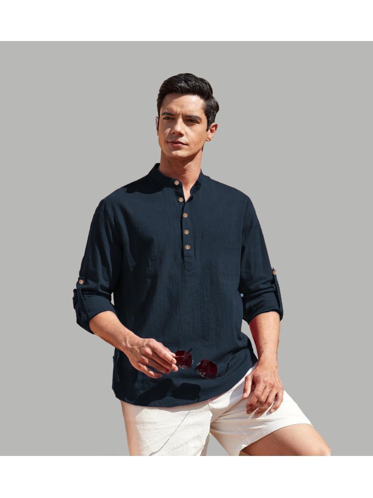     			UNI VIBE Navy Blue Cotton Blend Men's Shirt Style Kurta ( Pack of 1 )