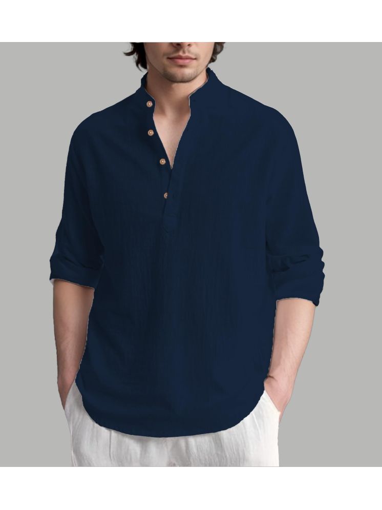     			UNI VIBE Navy Blue Cotton Blend Men's Shirt Style Kurta ( Pack of 1 )