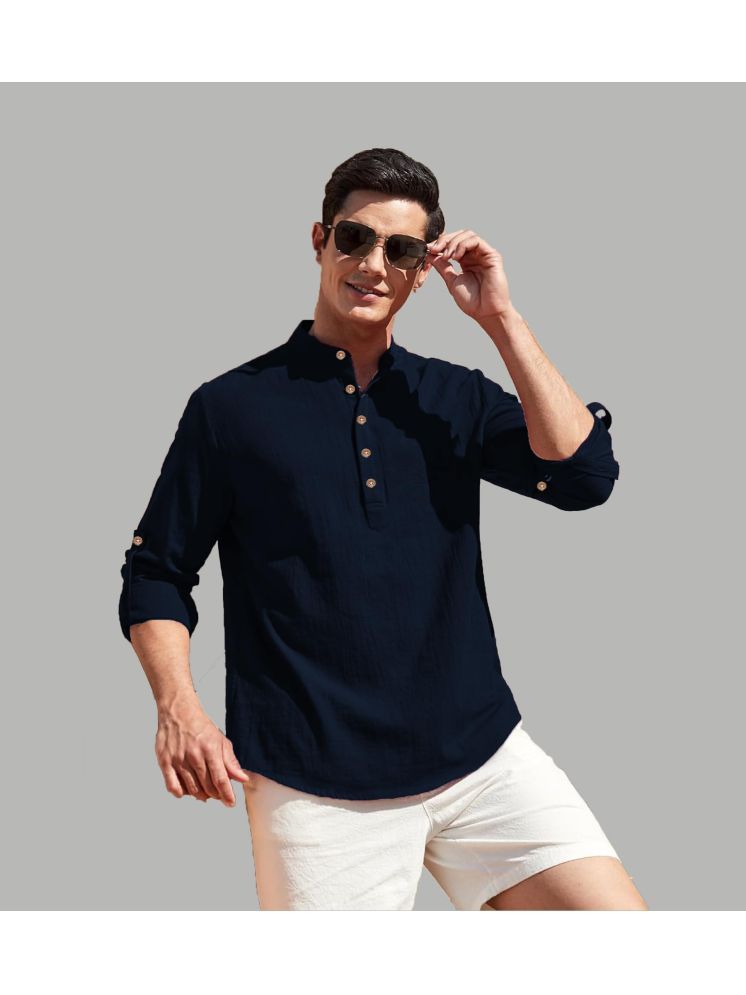     			UNI VIBE Navy Blue Cotton Blend Men's Shirt Style Kurta ( Pack of 1 )