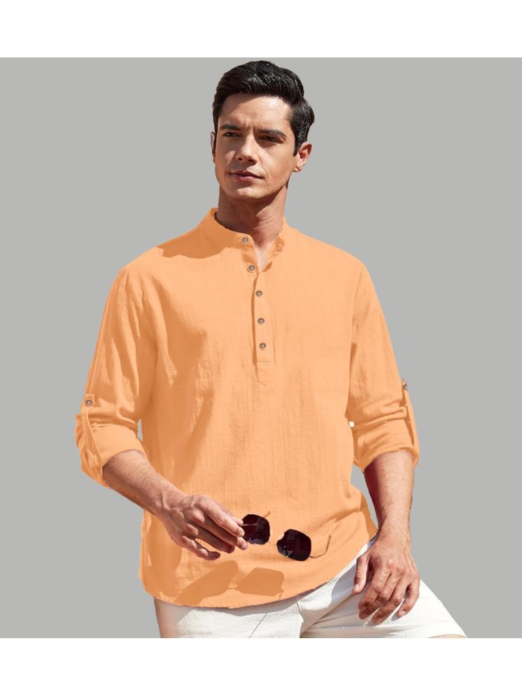     			UNI VIBE Orange Cotton Blend Men's Shirt Style Kurta ( Pack of 1 )