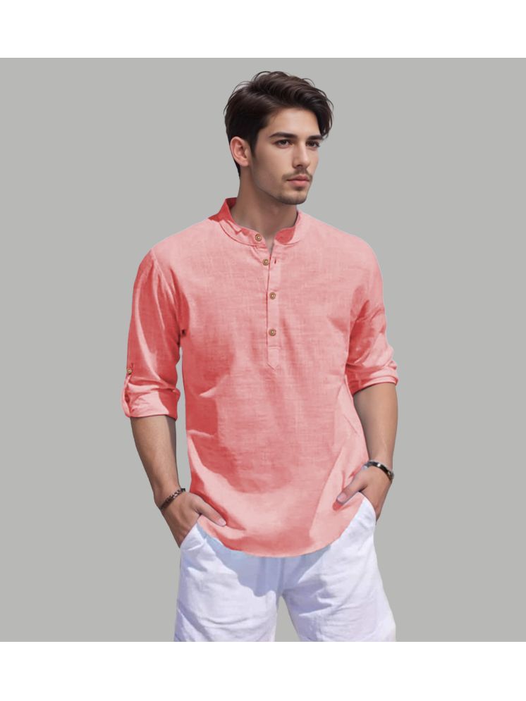     			UNI VIBE Peach Cotton Blend Men's Shirt Style Kurta ( Pack of 1 )