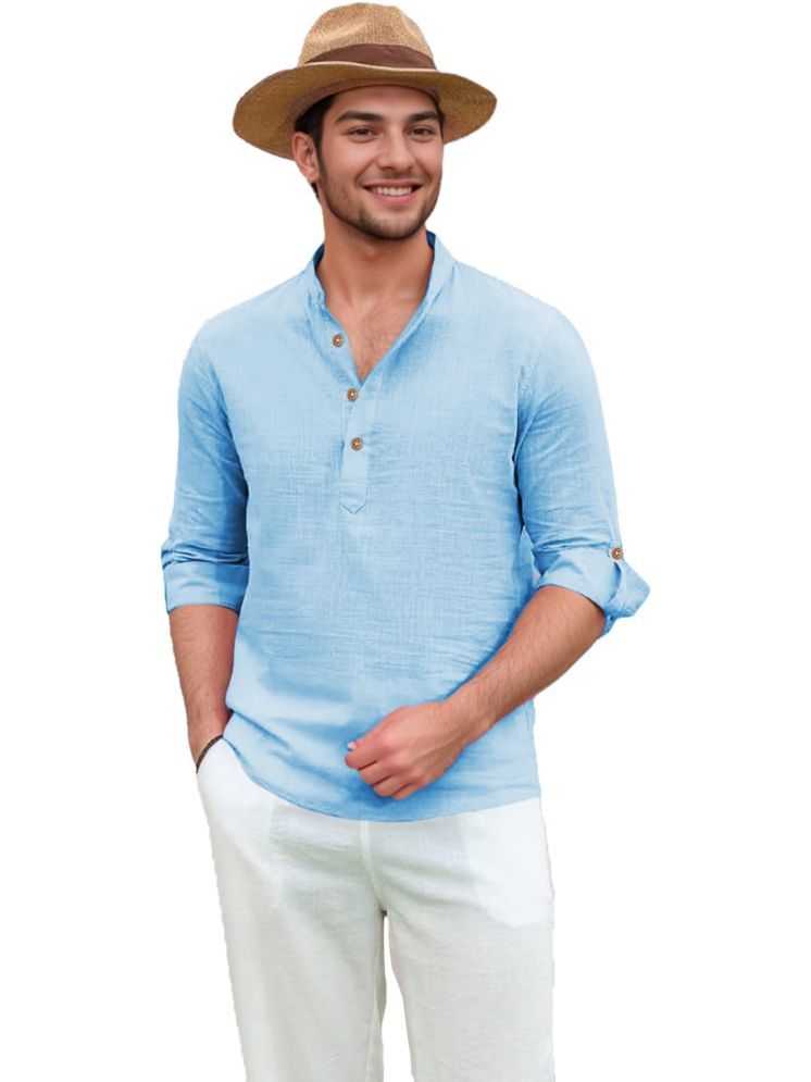     			UNI VIBE Sky Blue Cotton Blend Men's Shirt Style Kurta ( Pack of 1 )