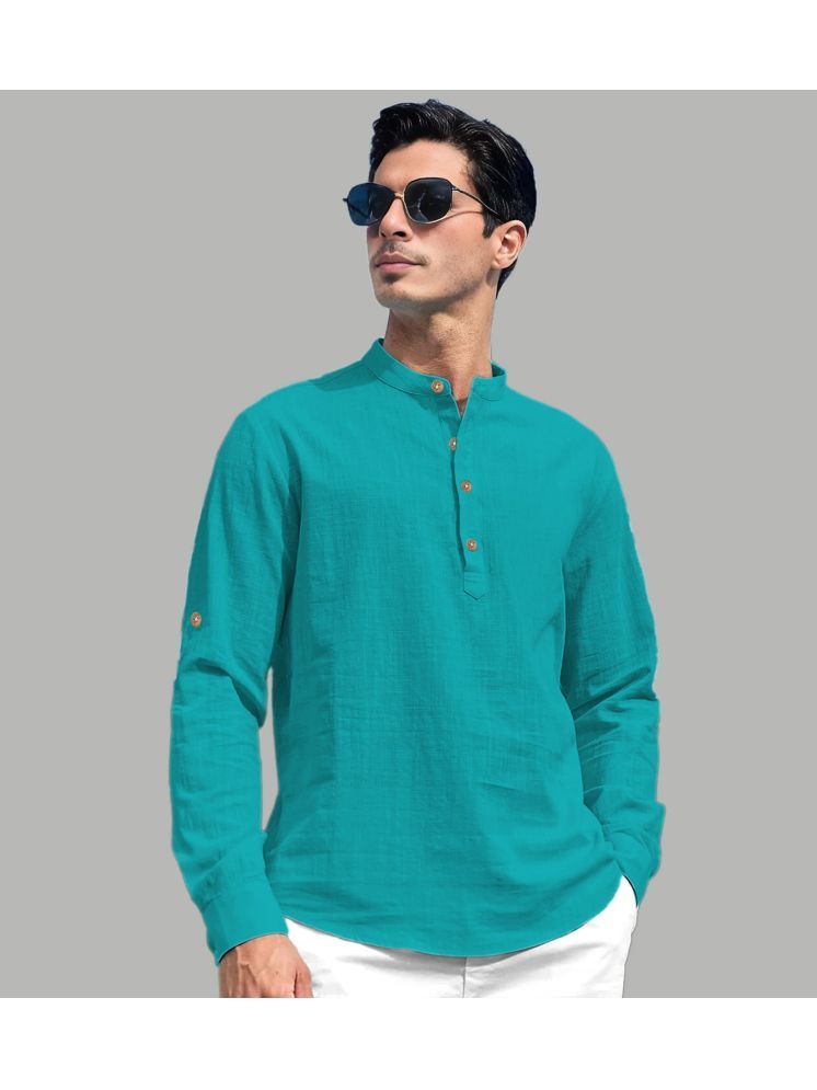     			UNI VIBE Turquoise Cotton Blend Men's Shirt Style Kurta ( Pack of 1 )