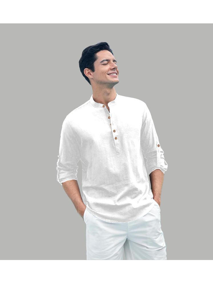     			UNI VIBE WHite Cotton Blend Men's Shirt Style Kurta ( Pack of 1 )