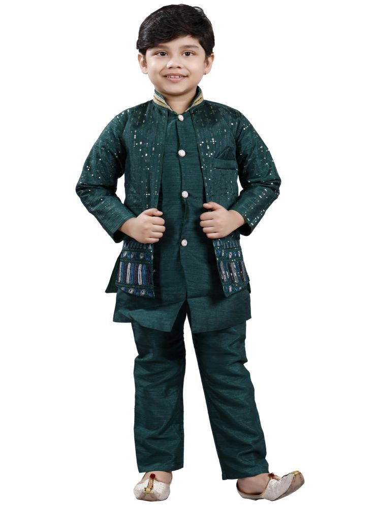     			s muktar garments Boys Cotton Blend Sequined - Pattern Kurta Pant Set ( Green , Pack of 1 )