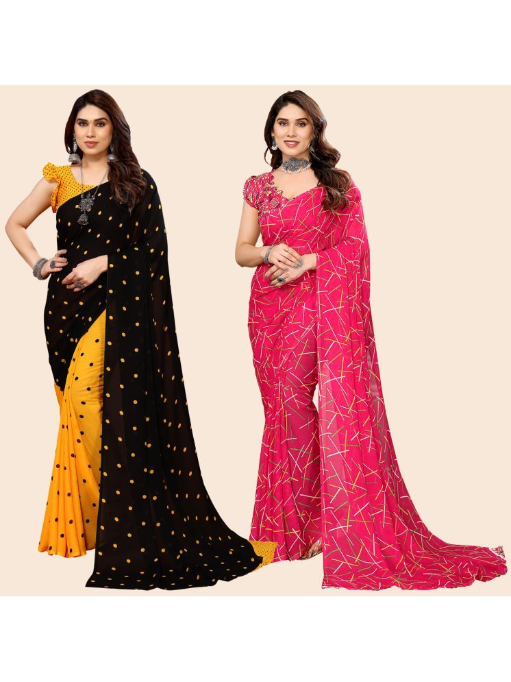     			ANAND SAREES Pack of 2 Georgette Printed Saree With Blouse Piece ( Multicolor )