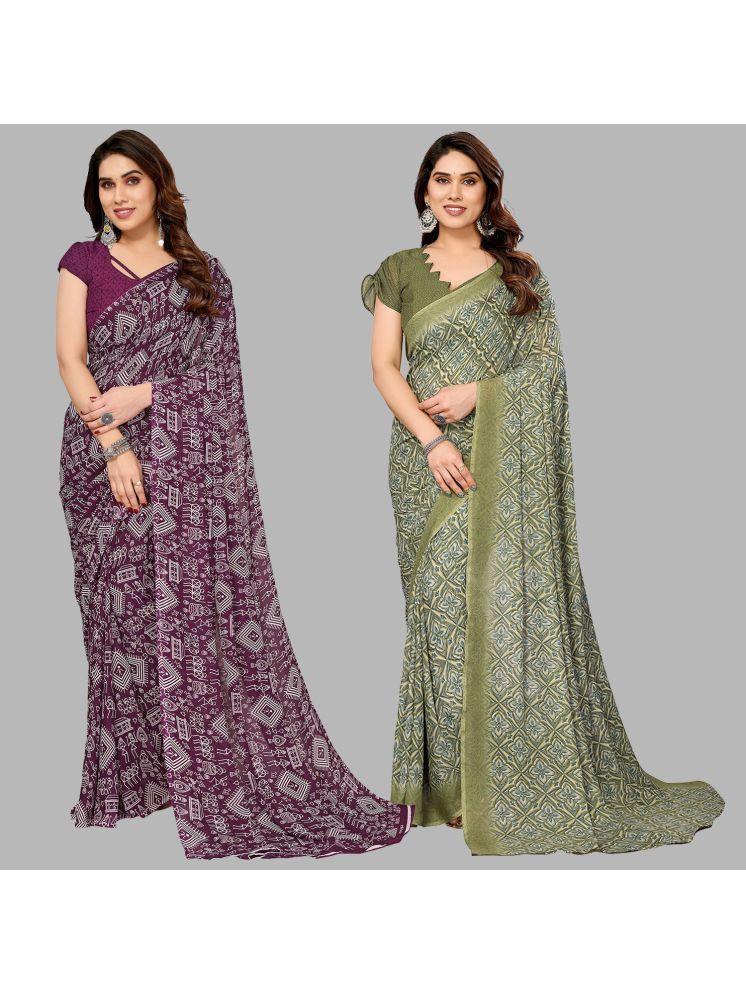     			ANAND SAREES Pack of 2 Georgette Printed Saree With Blouse Piece ( Multicolor )