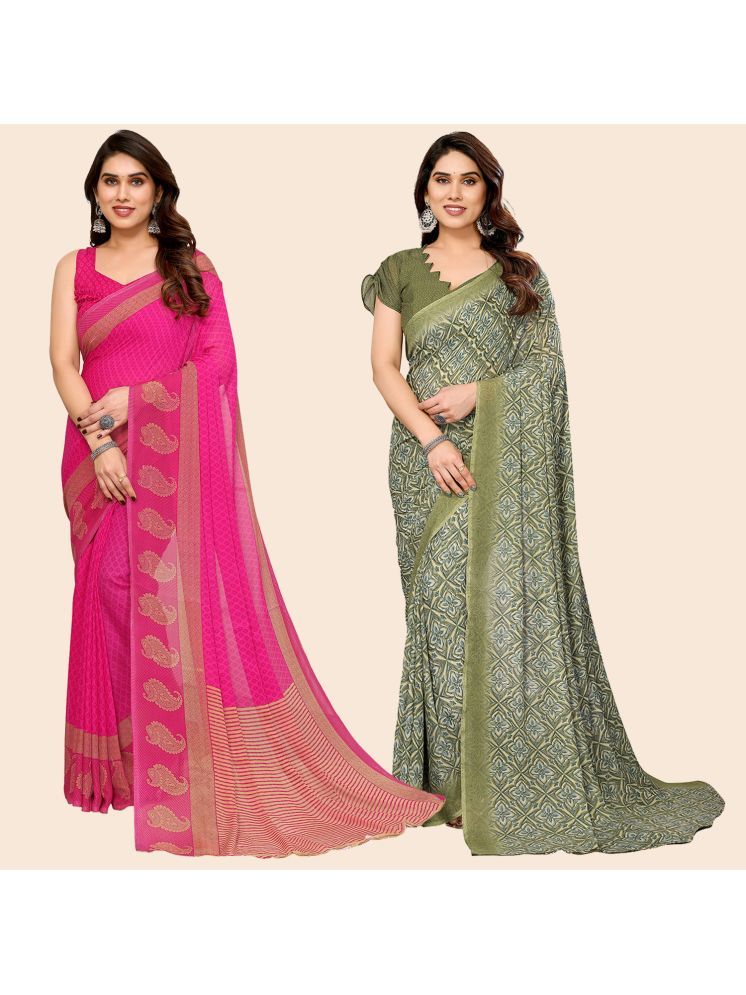     			ANAND SAREES Pack of 2 Georgette Printed Saree With Blouse Piece ( Multicolor )