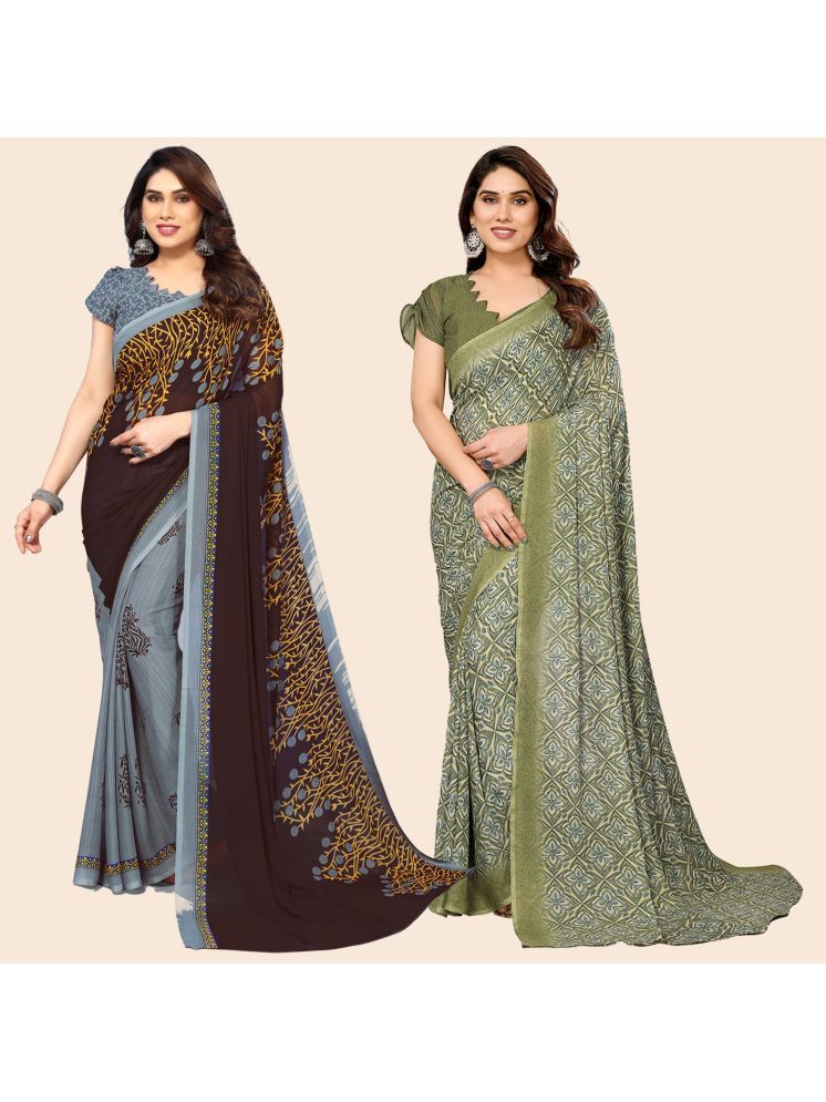     			ANAND SAREES Pack of 2 Georgette Printed Saree With Blouse Piece ( Multicolor )