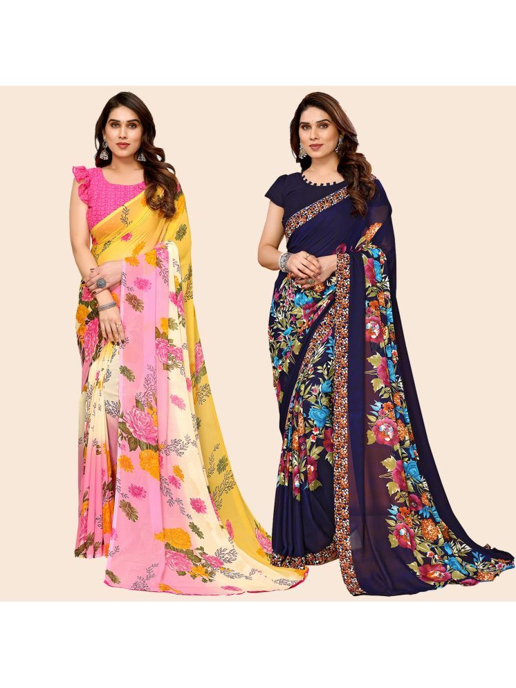     			ANAND SAREES Pack of 2 Georgette Printed Saree With Blouse Piece ( Multicolor )