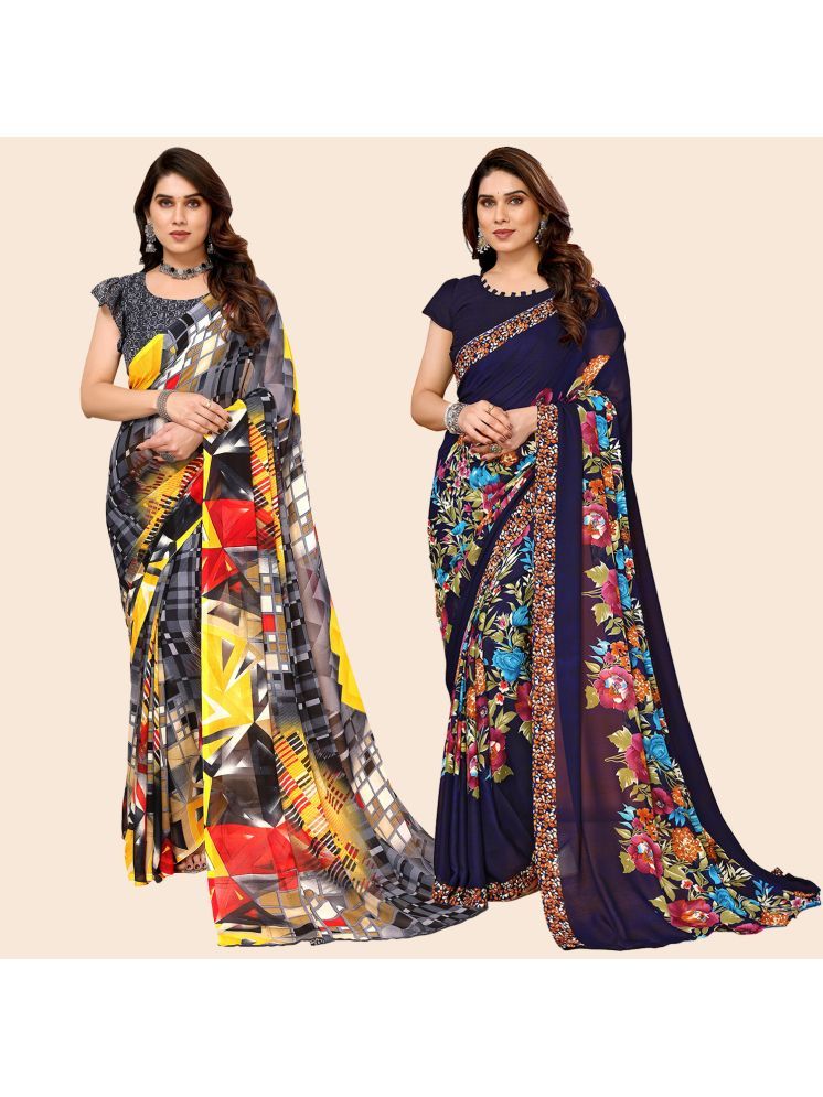     			ANAND SAREES Pack of 2 Georgette Printed Saree With Blouse Piece ( Multicolor )