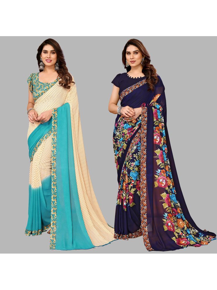     			ANAND SAREES Pack of 2 Georgette Printed Saree With Blouse Piece ( Multicolor )