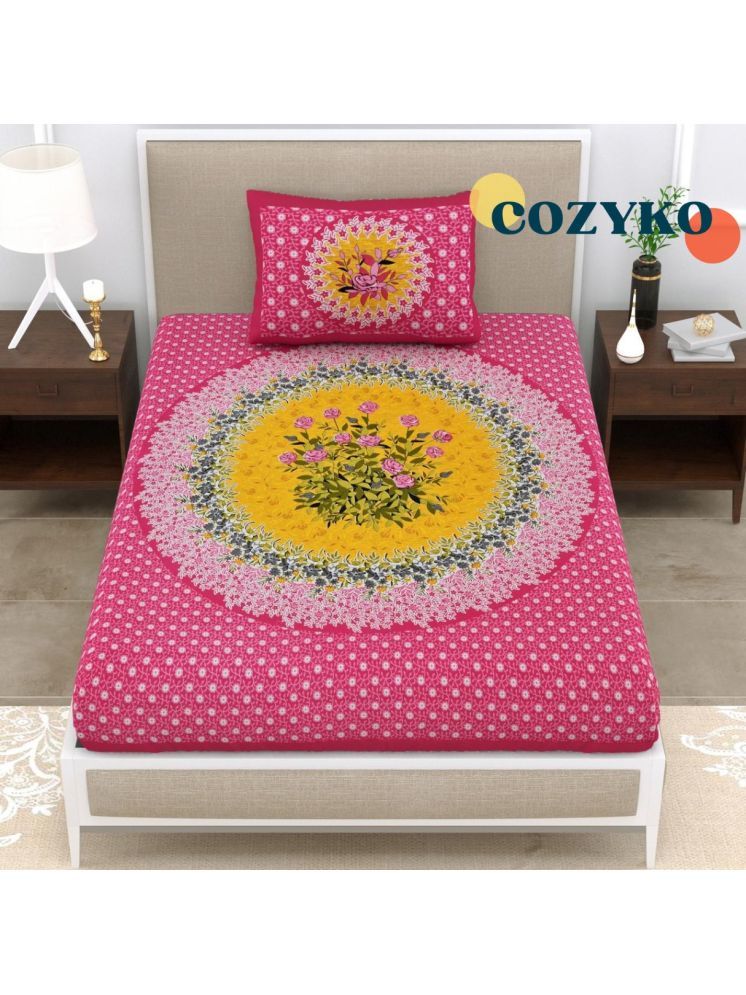     			COZYKO Cotton 1 Single Bedsheet with 1 Pillow Cover ( Pink )