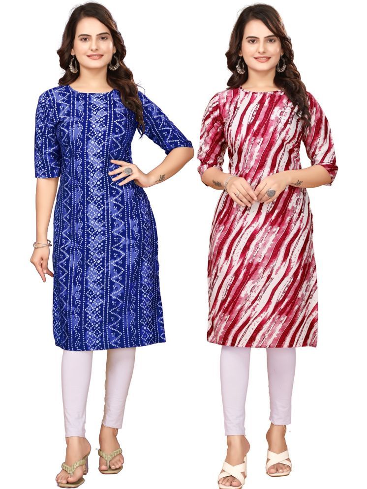     			Fashion Fair Pack of 2 Crepe Printed Straight Women's Kurti - ( Blue,Red )