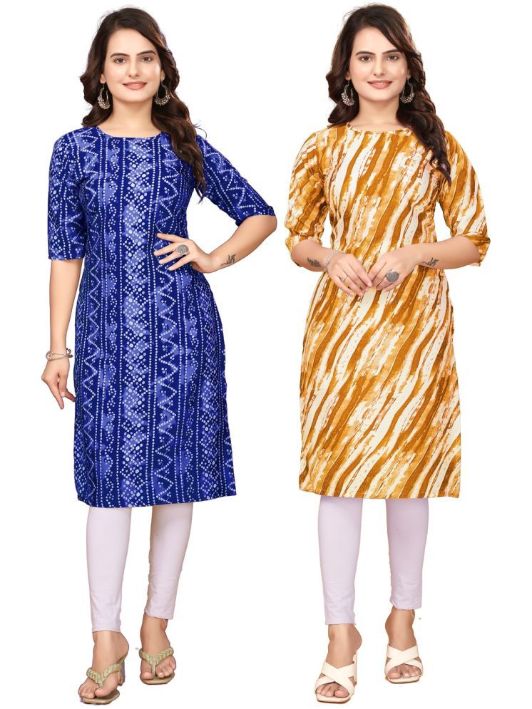     			Fashion Fair Pack of 2 Crepe Printed Straight Women's Kurti - ( Blue,Yellow )