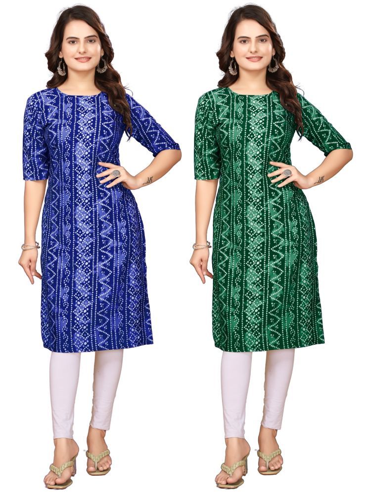     			Fashion Fair Pack of 2 Crepe Printed Straight Women's Kurti - ( Blue,Green )