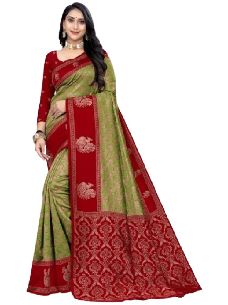     			INDIAN SILKS Pack of 1 Art Silk Printed Saree With Blouse Piece ( Red )