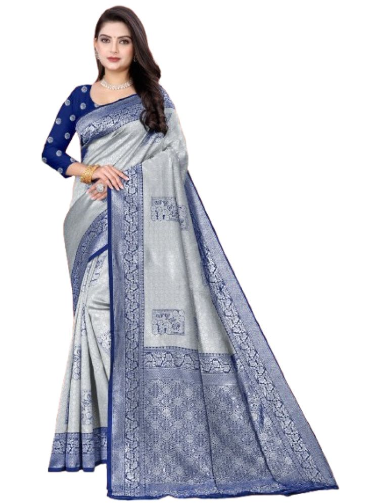     			INDIAN SILKS Pack of 1 Art Silk Printed Saree With Blouse Piece ( Blue )