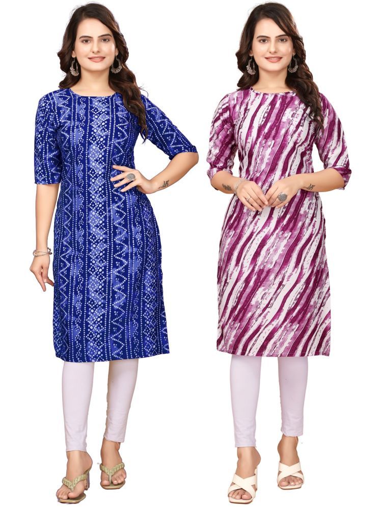     			PEAFOWL INCORPORATION Pack of 2 Crepe Printed Straight Women's Kurti - ( Blue,Purple )