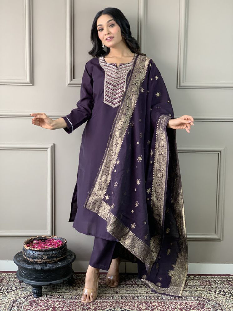     			SILK SUTRA Viscose Embroidered Kurti With Pants Women's Stitched Salwar Suit - Purple ( Pack of 1 )