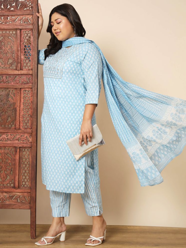     			Vbuyz Cotton Printed Kurti With Pants Women's Stitched Salwar Suit - Blue ( Pack of 1 )